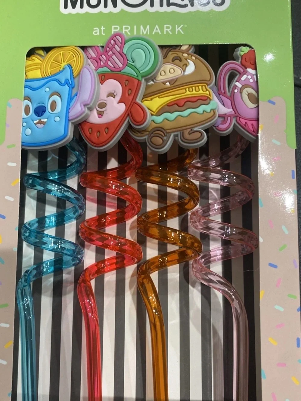 Disney Munchlings Stitch Minnie Pumba Set of 4 Reusable Curly Straws Primark New